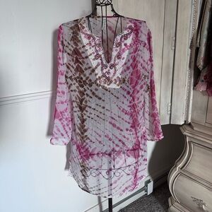 Chic Pink and Brown Tie-Dye Swim Cover-Up